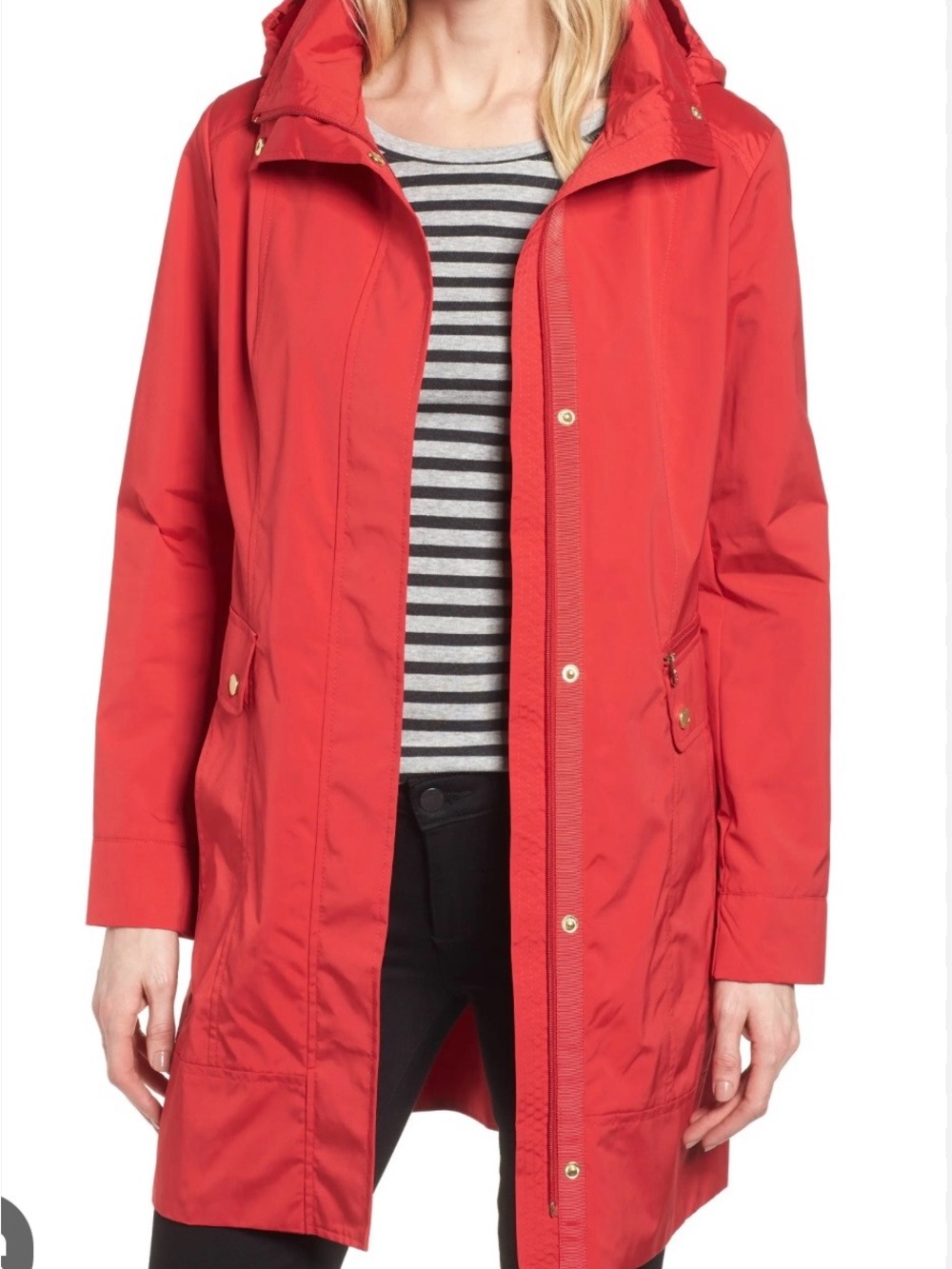 Cole Haan Red Hooded Packable Trench Coat